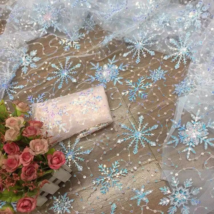 Big Sale Price Lolita Sequin Mesh Embroider Snowflake Sequin Embroider Fabric Mesh Multi-Color Embroider Fabric