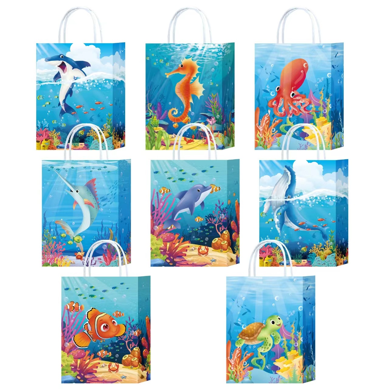 Amazon new marine cute gift paper bag shopping goods white cardboard bag clothing gift packaging bag