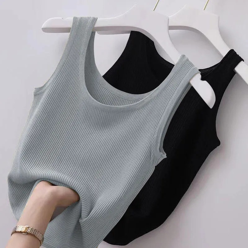 Picture of I-shaped Camisole Women's Summer Outer Wear Inner Wear Thin Base White Short Sleeveless T-shirt Beauty Back Top