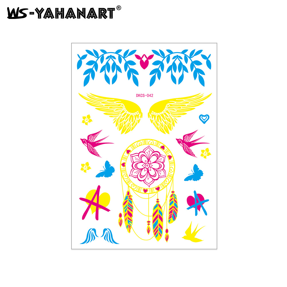 Picture of Cross-Border New Creative Fluorescent Flower Arm Tattoo Face Stickers Waterproof Feather Tattoo Arm Tattoo Stickers in Stock