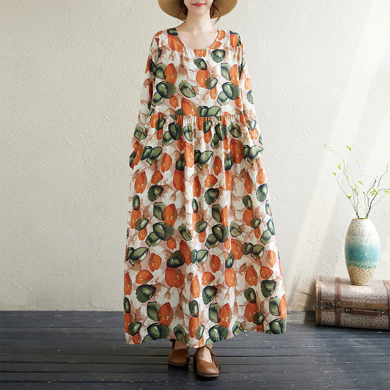 2024 Spring and Autumn Printed Loose Slimming 5540# Long Dress Middle East Hot plus size Women's Long Sleeve dress Women