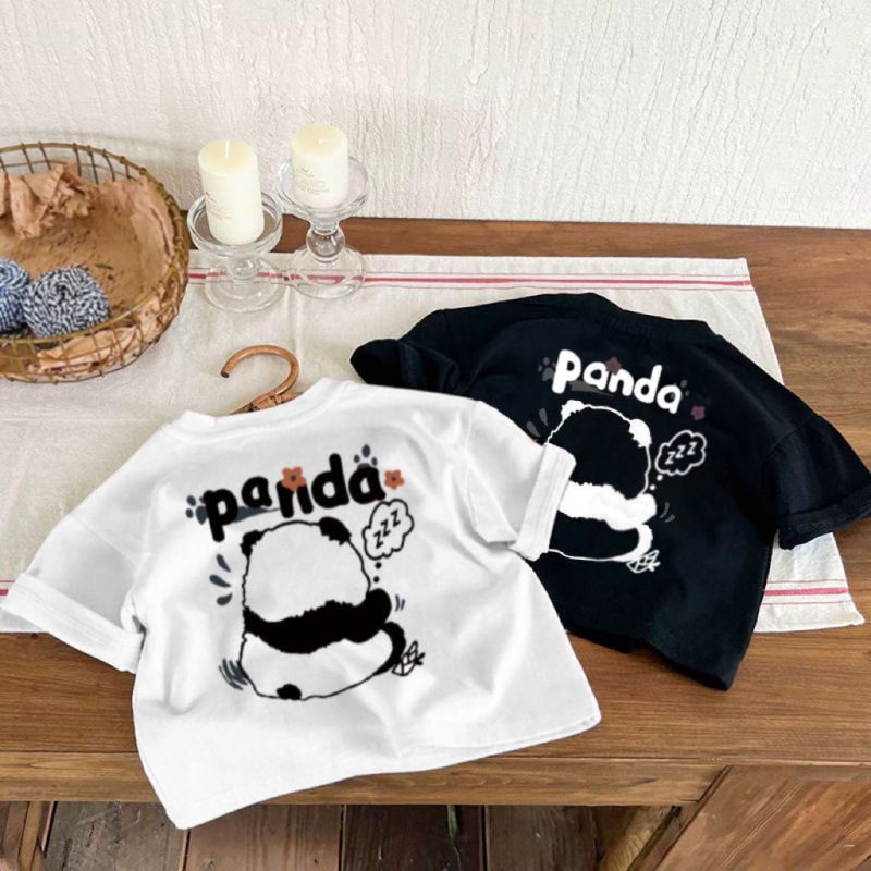 Pure Cotton Summer Short-Sleeved T-Shirt New Style for Boys and Girls Round Neck Cartoon Baby Tops White Printed Tops t