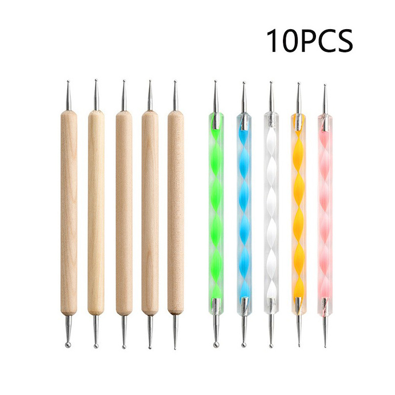 Cross-border point drill pen 10 pce suit wooden pole double-sided polka dot graffiti diy painting nail art tools clay tools