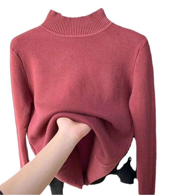 Half-turtleneck one-piece velvet bottoming sweater women's autumn and winter pullover imitation mink fleece-lined knitted mink sweater