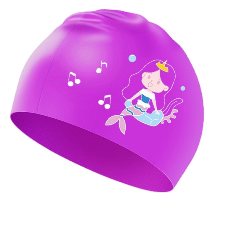 Wholesale children's large swimming cap printed silicone swimming cap waterproof ear protection long hair cartoon silicone swimming cap for boys and girls