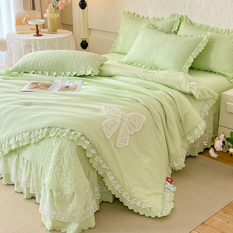 French Princess Style Wash Cotton Lace Summer Quilt Bed Cover Four-piece Set Foam Cotton Small Zhu Cotton Bed Cover Three-piece