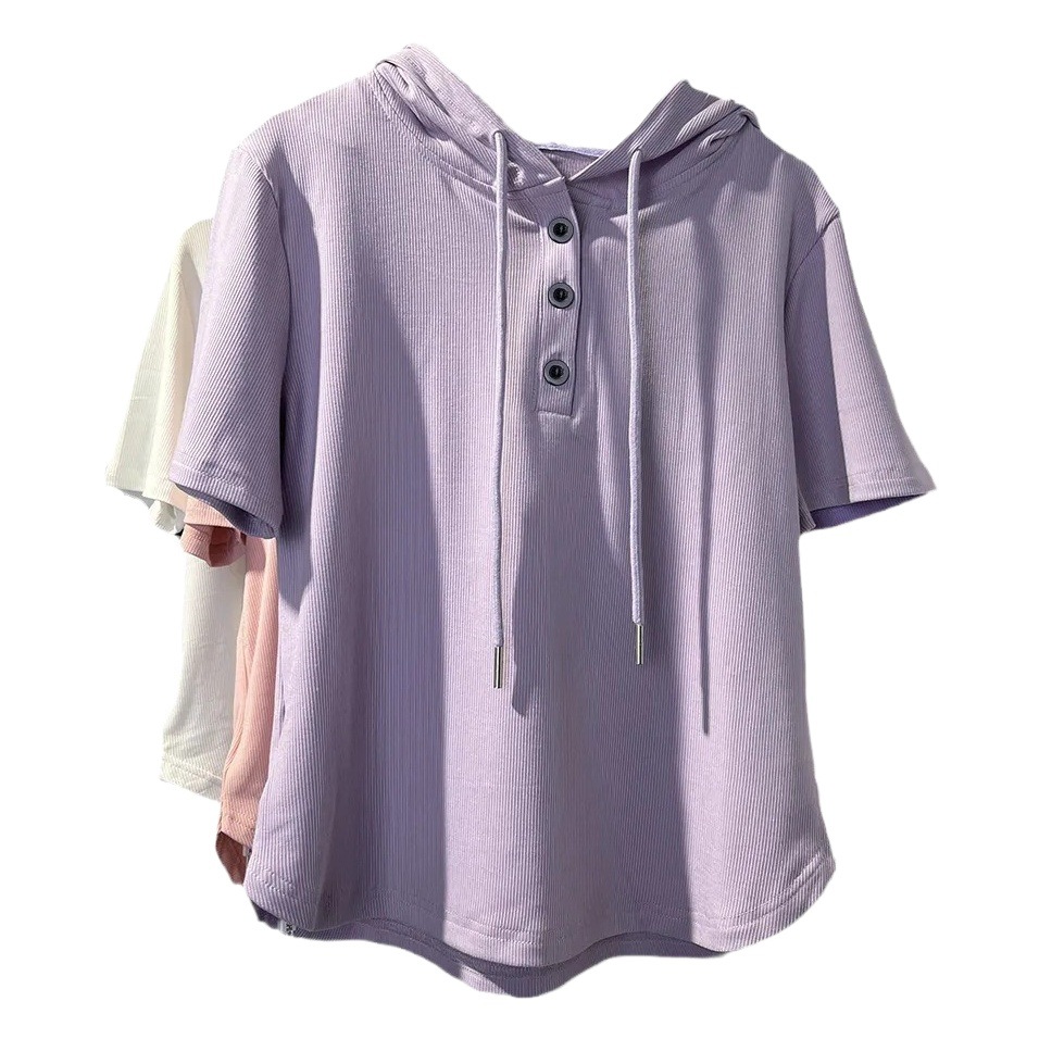 High-end Ice Silk Mask T-shirt Women's Summer Hooded Slim-fit Short-sleeved All-match Irregular Niche Flesh-covering Clothes Trendy
