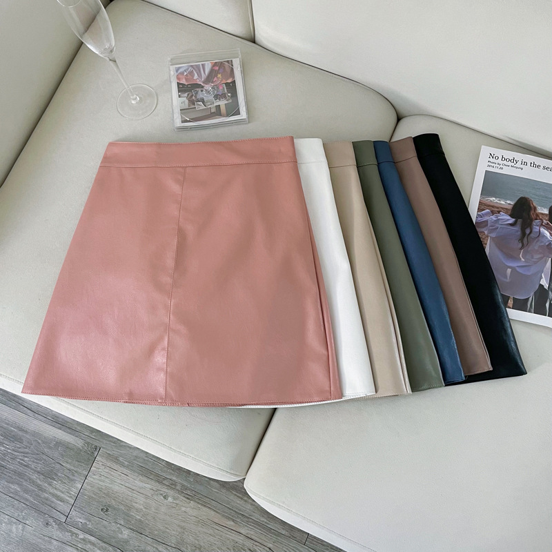 Green Leather Short Skirt Women's Autumn and Winter High Waist Slim-fit Wrap Hip Skirt for Small Fashionable Elegant One-step Skirt