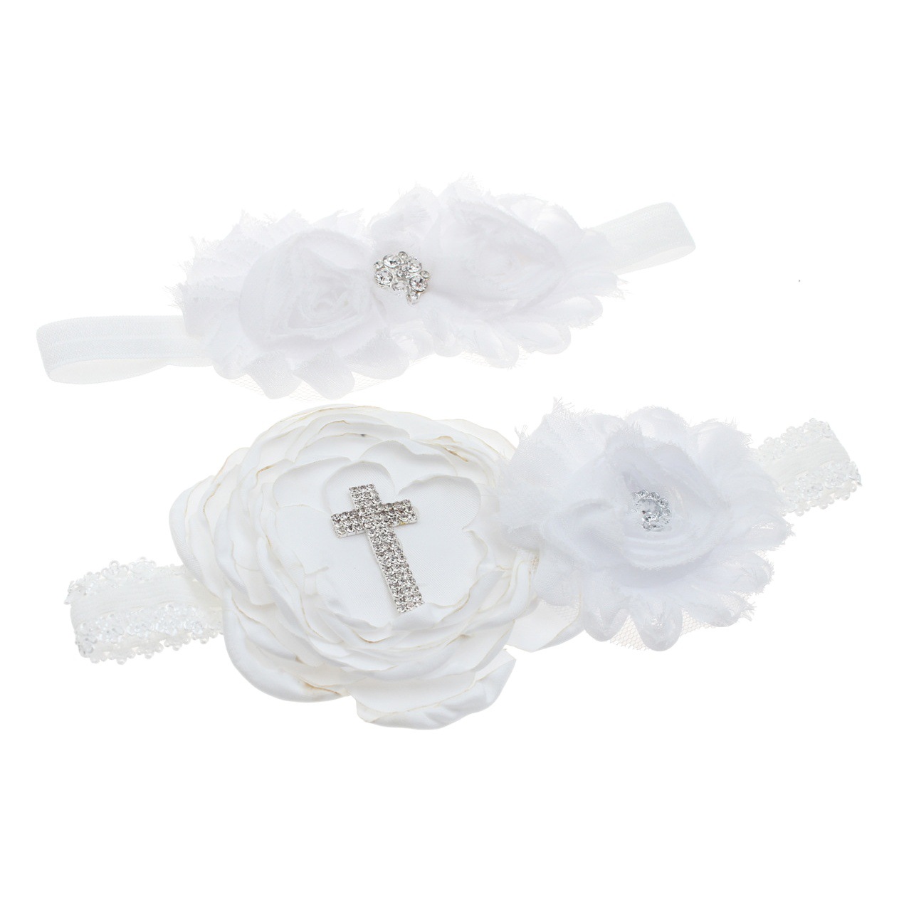 New European and American children's headband baby baptism hair band baby white rhinestone cross headdress hair accessories