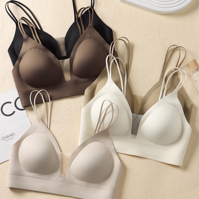 Spring and Summer new seamless beauty back deep V mesh underwear Women's Big chest small push up pull-up simple bra without steel ring
