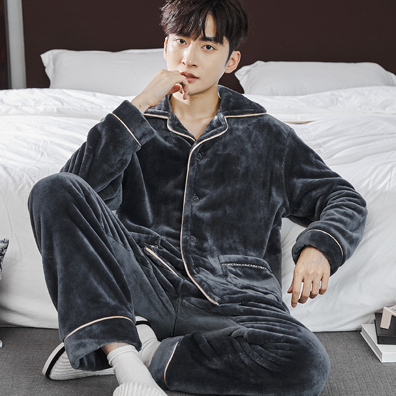 Picture of Winter new men's outdoor pajamas coral fleece pajamas men's thickened flannel home wear one-piece delivery
