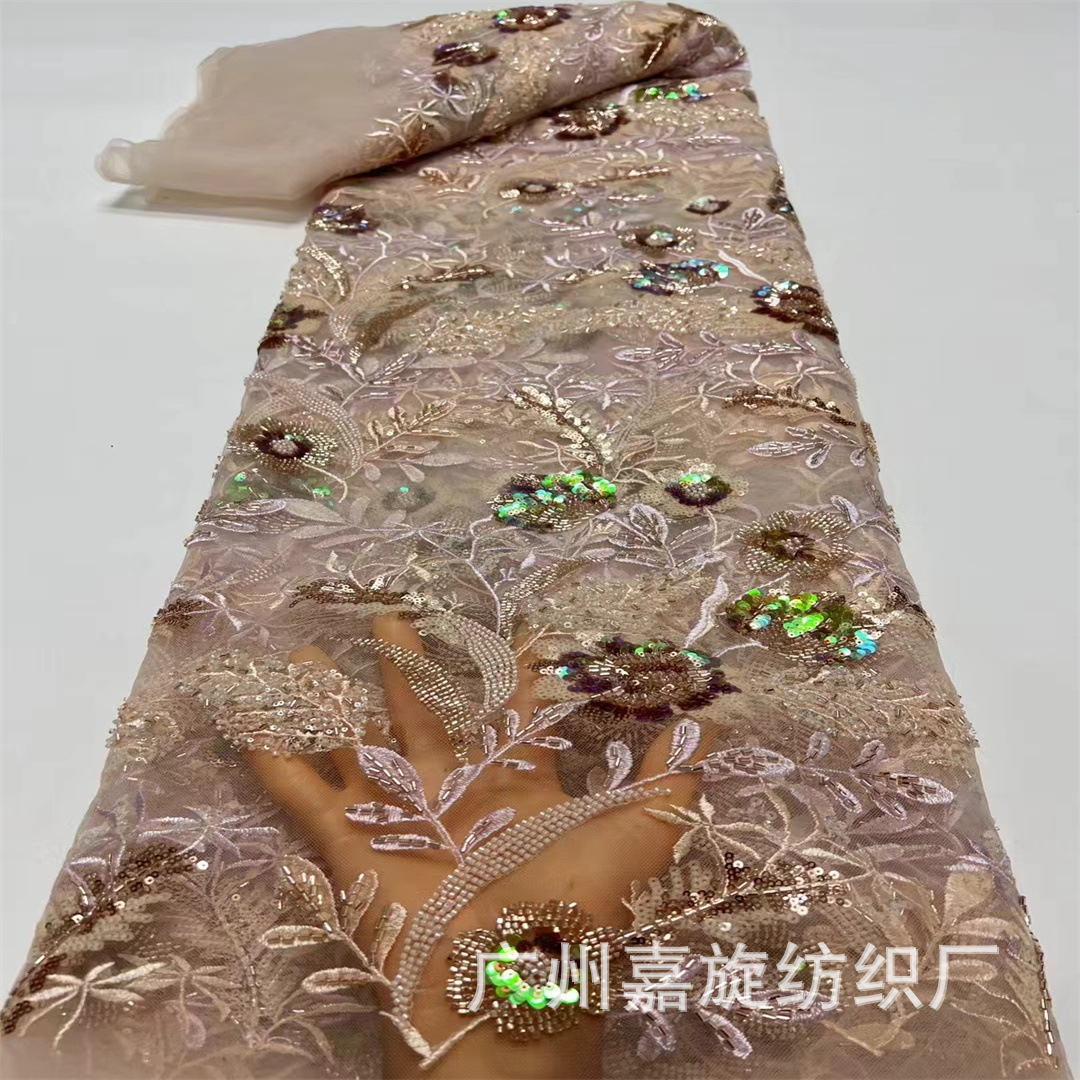 Picture of Positioning embroidery plus flower cheongsam dress fabric Middle East sequins lace embroidered cloth embroidery JX4209