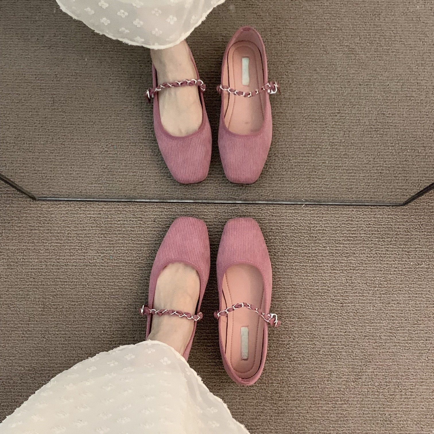 French Pink Chain Gentle Mary Jane Shoes Women's 2024 Spring and Autumn Dress Ballet Elegant Evening Shoes