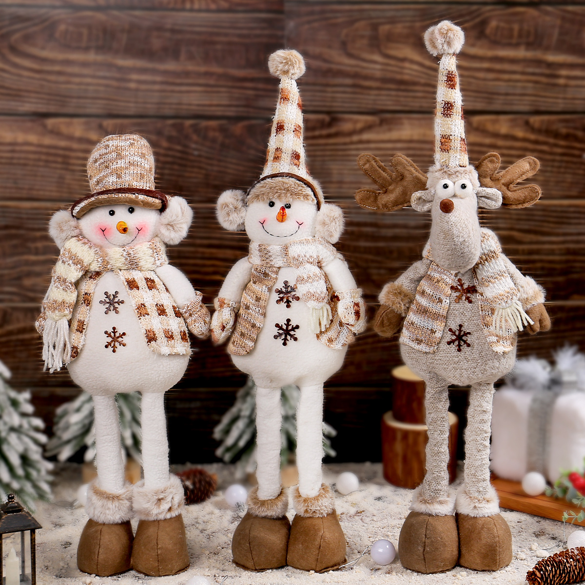 Christmas Decorations Manufacturer Wholesale Christmas Snowman Retractable Doll Knitted Elk Doll Window Scene Layout