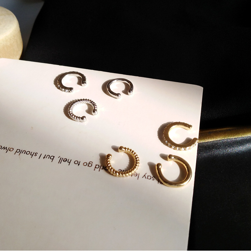 Picture of 2022 trendy earbone clip personality fashion compact three-piece set earrings temperament diamond ear clip without ear hole 75