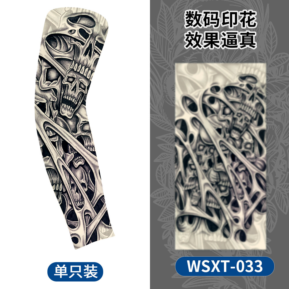 Picture of Summer Riding Sunscreen Tattoo Sleeve Simulation Tattoo Quick-drying Arm Protector Outdoor Sports Sunshade Breathable High Elastic Ice Sleeve