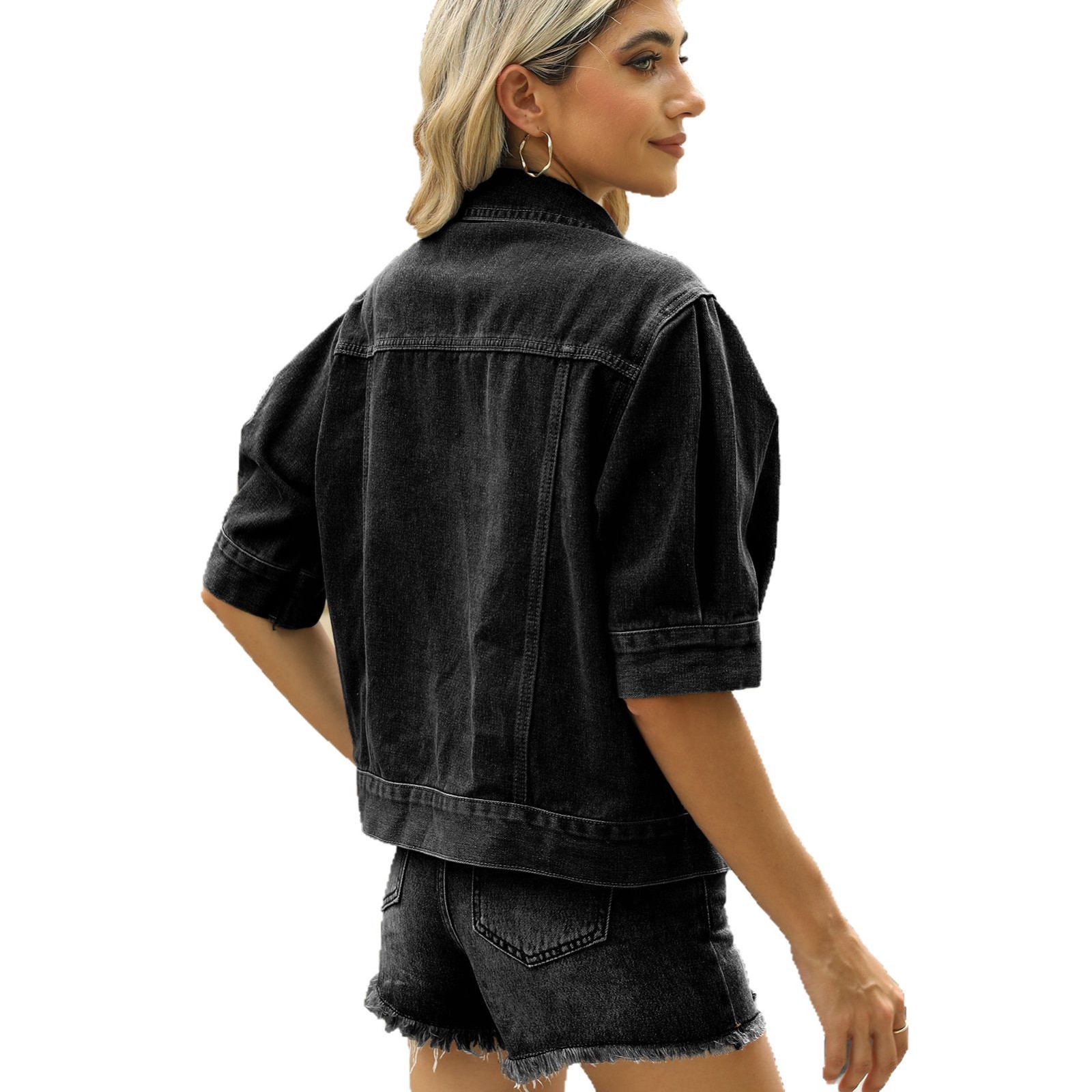 Picture of European and American Cross-Border Summer New Amazon Aliexpress Washed Slimming Loose Short-Sleeved Denim Jacket Tops for Women