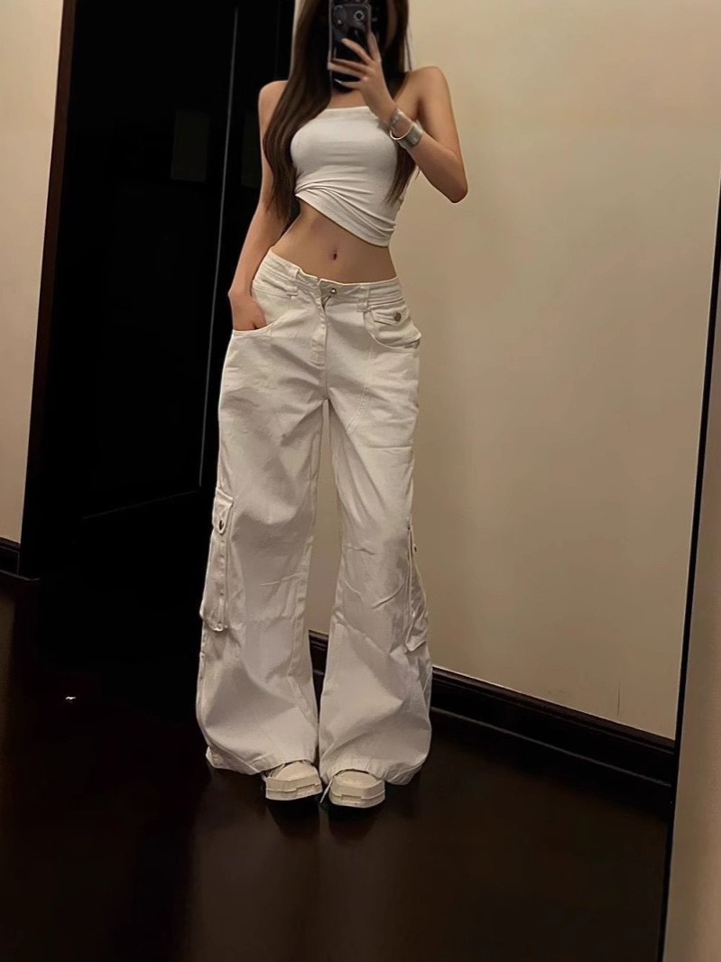 American Heavy Industry Design Work Jeans Women's 2025 Spring and Autumn New High Waist Straight-Leg Slim Loose Wide Leg Pants