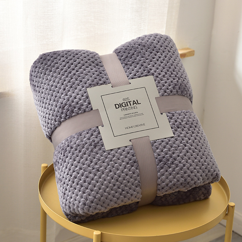 Picture of Thick solid color pineapple plaid sofa blanket flannel blanket coral fleece office air conditioning blanket gift blanket