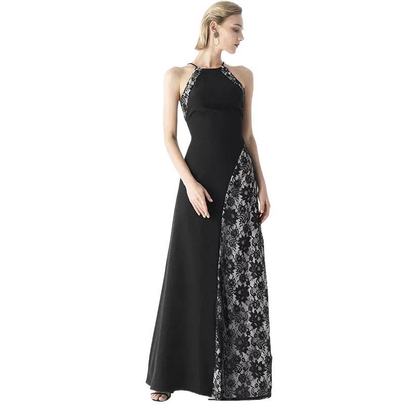 2022 New Cross-border Hot Selling Romantic and Unruly Black Long Backless Sexy Stitching Evening Ceremony