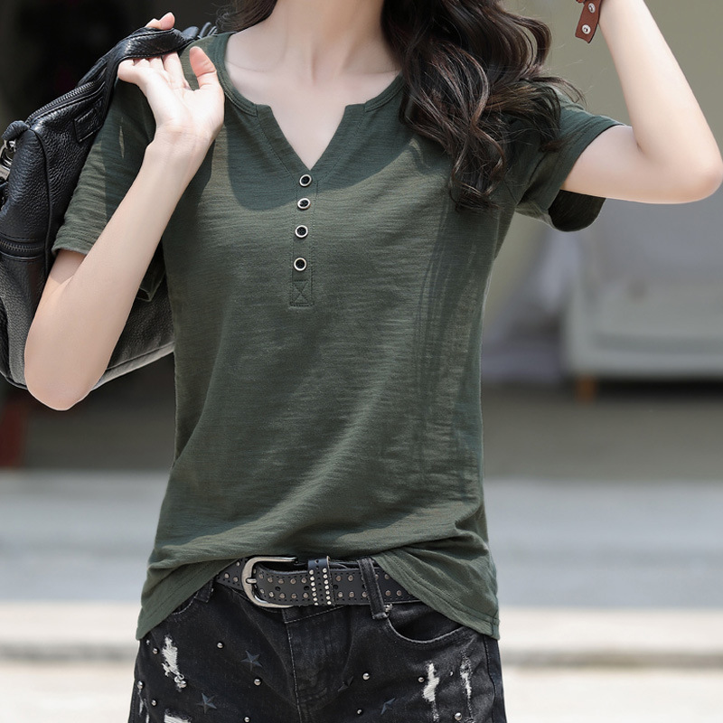 2022 Summer New Short-sleeved T-shirt Loose Large Size V-neck Women's Half-sleeved T-shirt Top