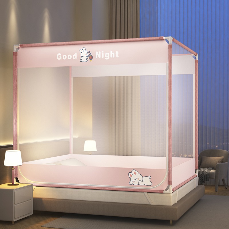 Picture of Class A Mosquito Net Household Bedroom Three-door New Bracket Tattoo Children's Anti-fall Anti-drop Bed Fully Surrounded Bottomless 1.8