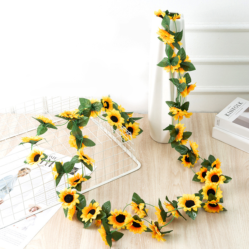 Picture of Simulated Sunflower Rattan Wholesale B&B Loft Decoration Silk Flower Vine Sunflower Vine Pastoral Style Flower Vine