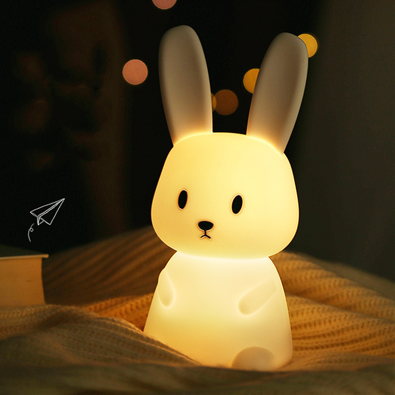 Creative Duoduo Rabbit Silicone Night Light USB Charging Colorful Atmosphere Timing Light Rabbit LED Bedside Sleeping Light