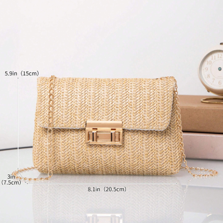Picture of Sweet Style Fashion Straw Double Head Lock Shoulder Bag 2024 Summer New Fashionable All-match Commuter Chain Crossbody Bag