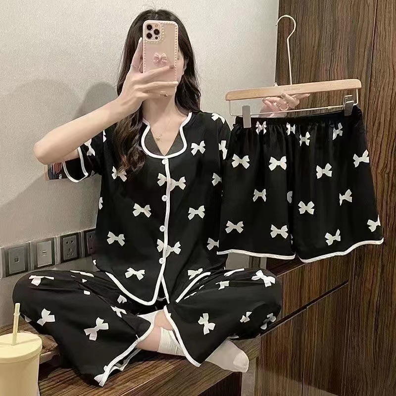 Picture of Pajamas for Women, Summer High-Fashion Influencer Three-Piece Set, Short-Sleeved Sweet Loungewear, Cool and Comfortable