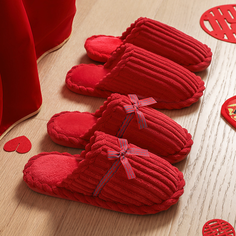 Wedding Slippers Winter Festive Red A Pair of Bride and Groom Wedding Wedding Couple's Life Year Red Slippers Wedding
