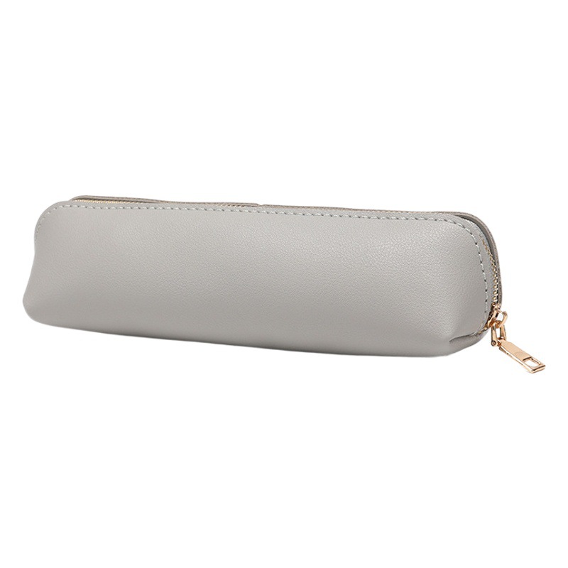 Simple leather triangle stationery bag student large capacity pencil bag solid color pencil case makeup brush storage bag