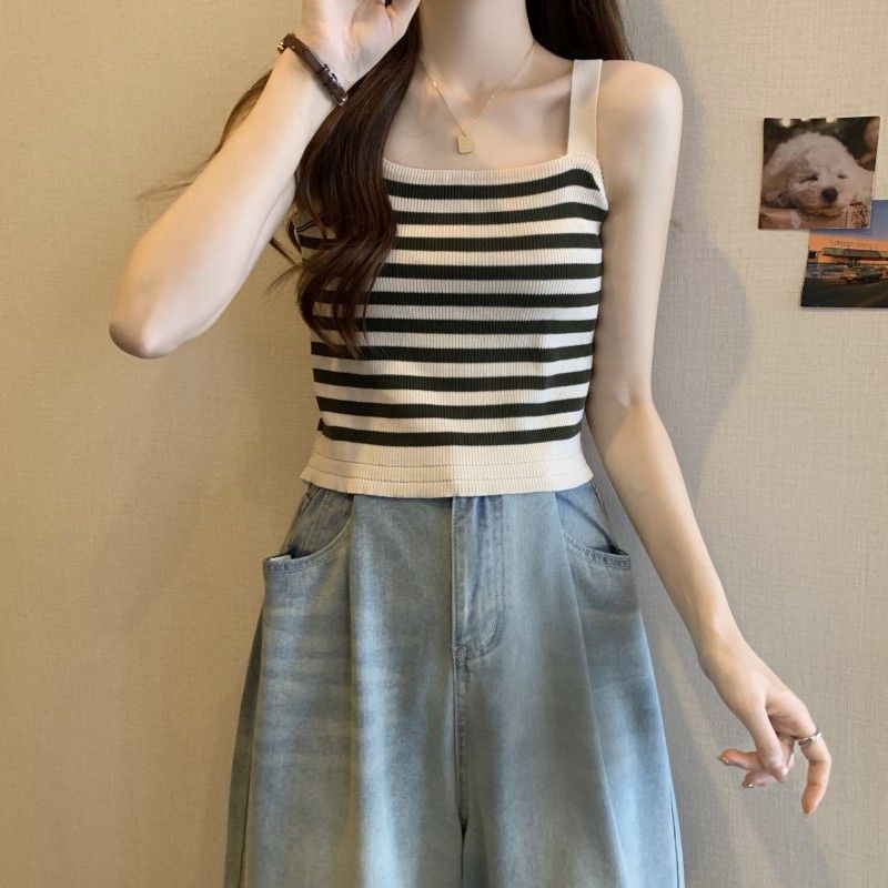 Picture of French Striped Knitted Camisole Women's Summer Outer Wear 2025 New Slim-fit Sleeveless Inner Base Spice Girl Top