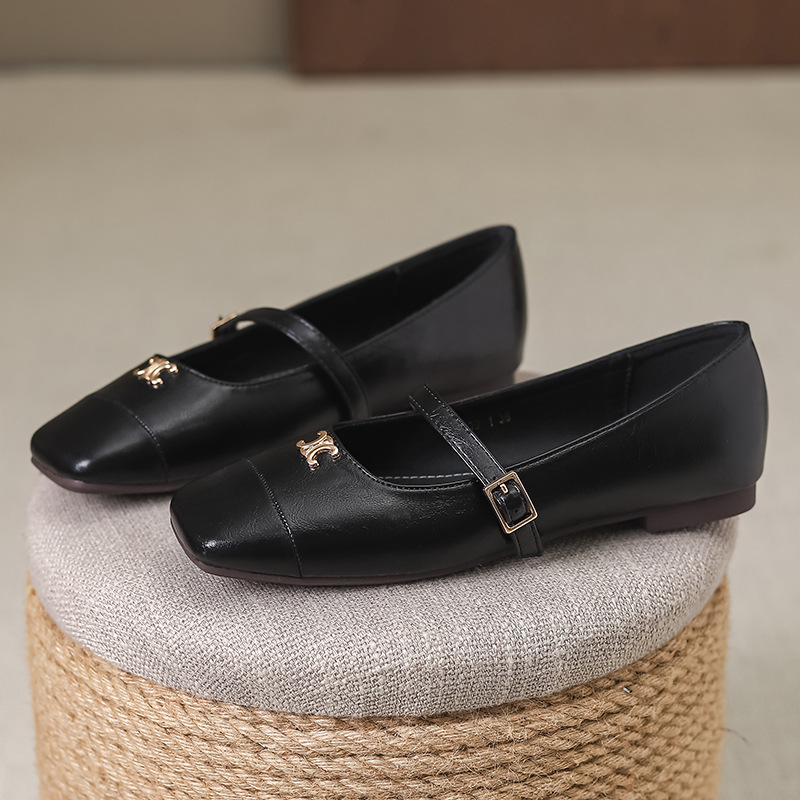 Picture of French Style Mary Jane Shoes with Skirts for Women 2025 Spring & Fall New Korean Style Flats Bean Shoes Silver Small Leather Shoes