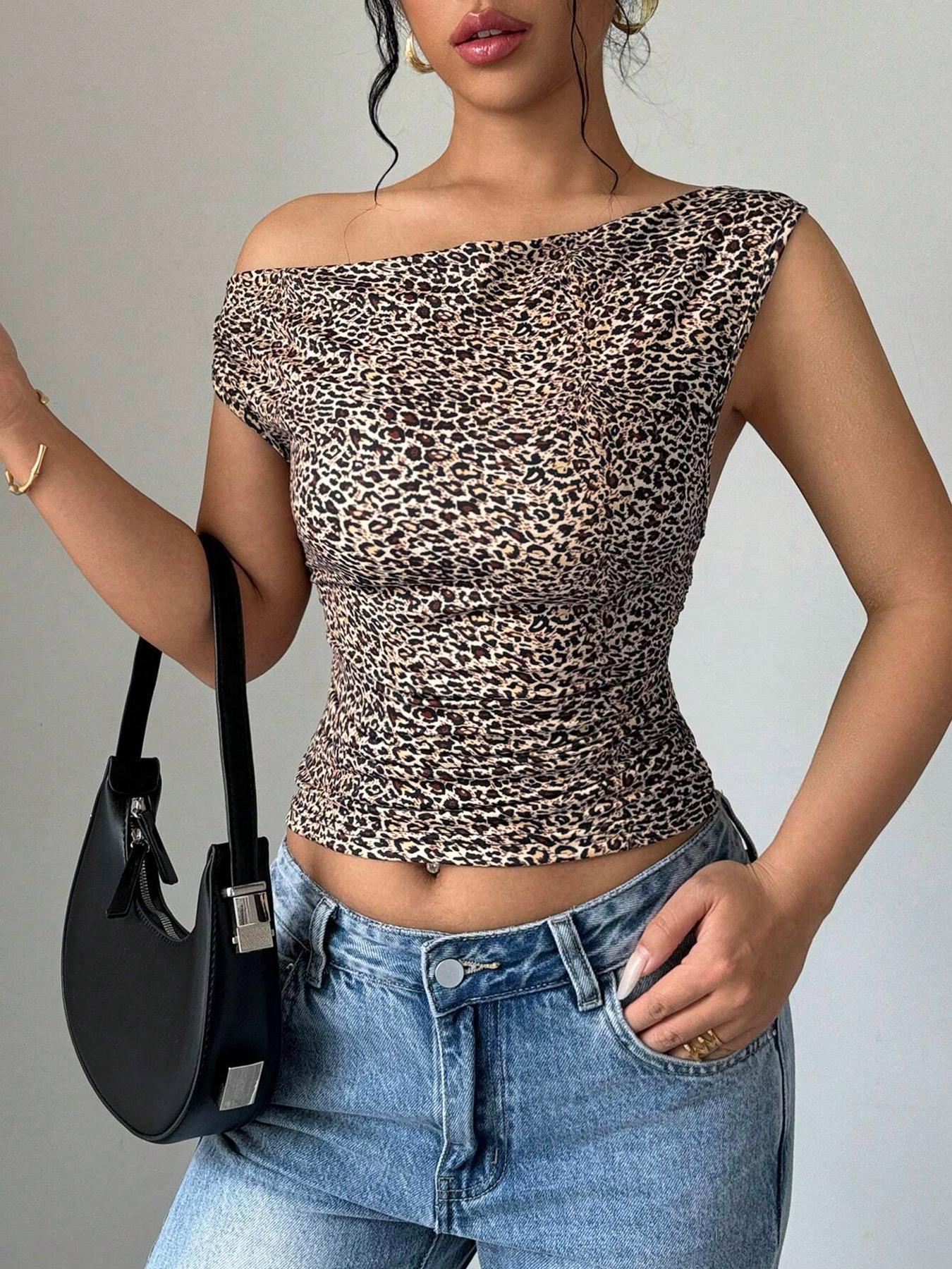 2022 Leopard Print Amazon Independent Station Aliexpress Sexy Tight Short Hot Girl Slim T-Shirt Top