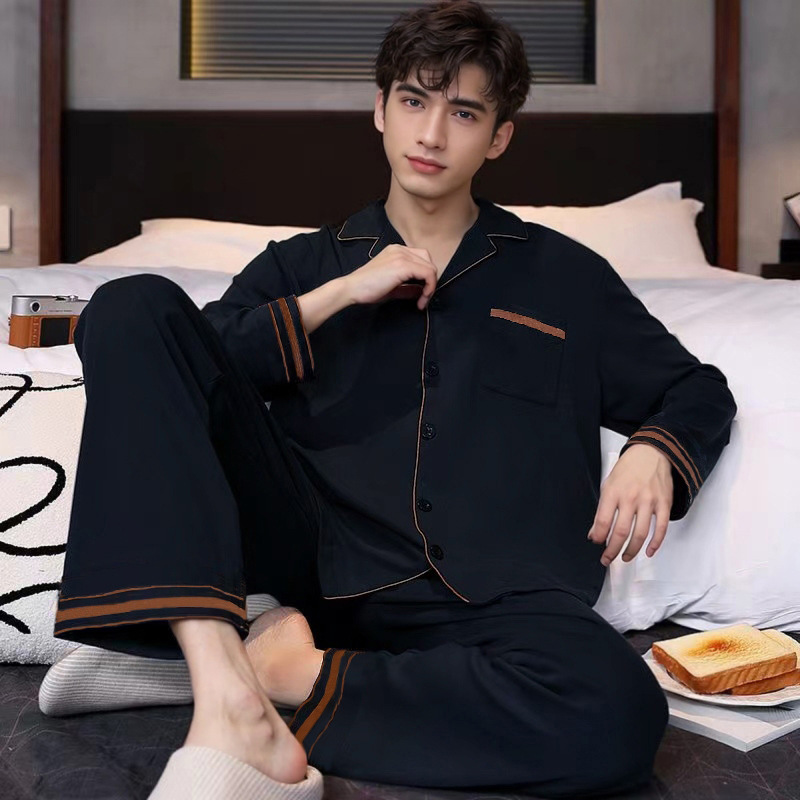 Picture of Pajamas Men's 2024 Spring and Autumn Cotton Long Sleeve Home Clothes Men's Boys Teenagers Thin plus size suit
