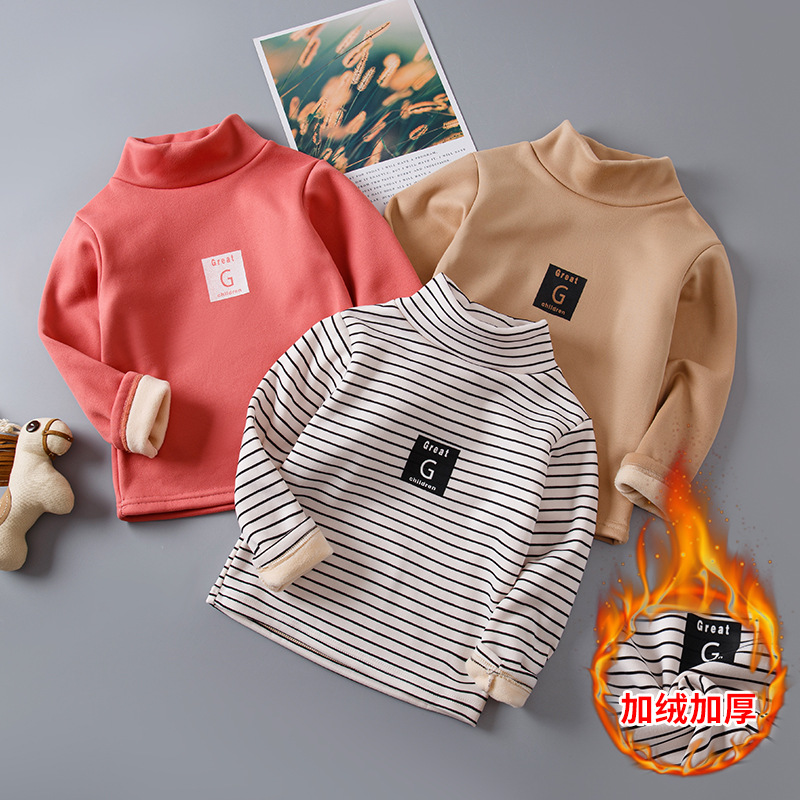 Children's Autumn and Winter Baby's fleece-lined Fashion Warm Sweater Middle Collar Base Shirt Outer Wear Boys and Girls Home Clothes