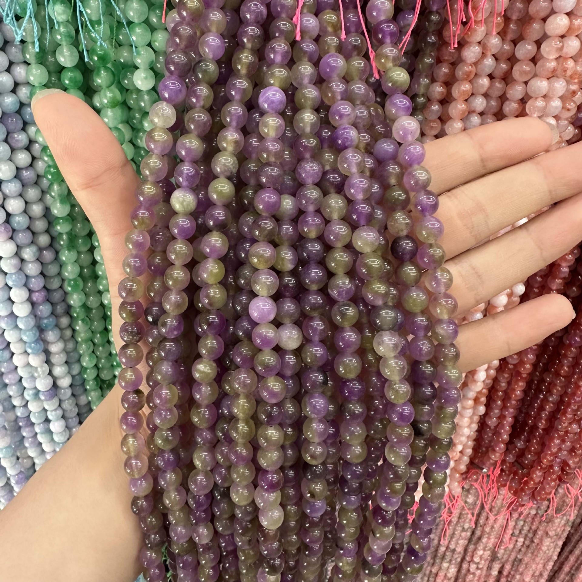 Picture of Live hot grade a chalcedony 8mm two-color round beads beads handmade diy Internet celebrity matching in stock jewelry