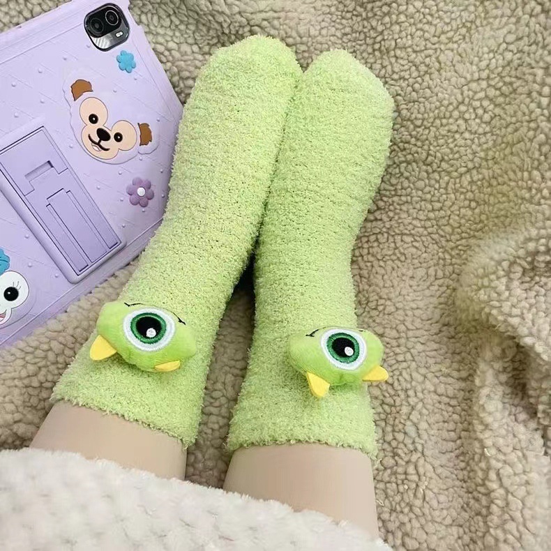 Picture of Winnie the Poochow Socks Girls Cute Coral Fleece Cyber Popular Plush Socks Winter Thickened Mid-tube Socks All-match Sleep Socks