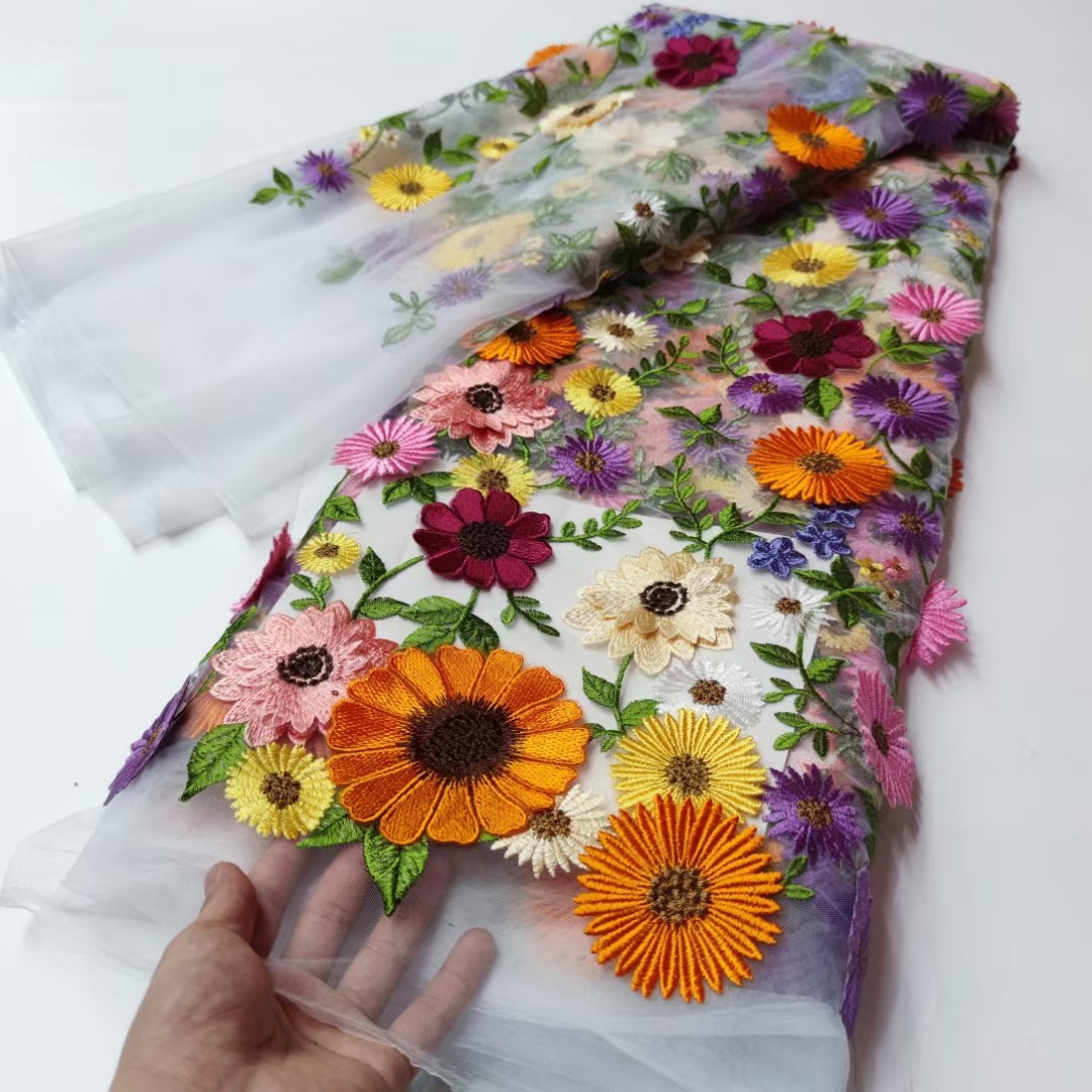 2022 new 3D flower sunflower water soluble applique lace fabric wedding dress fabric embroidery water soluble spot