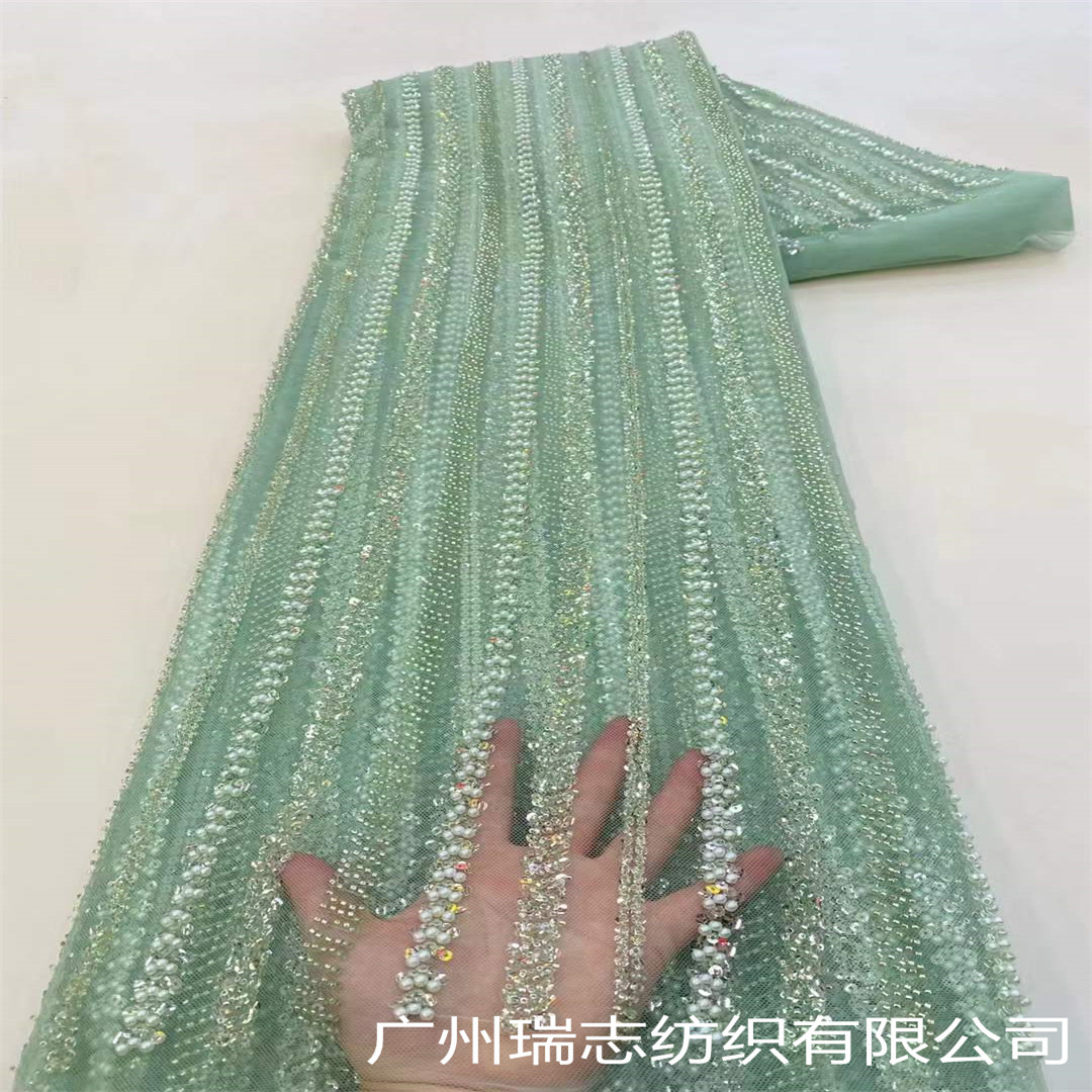 Picture of Bubble Stripe Crystal Sequins Beaded Tube Embroidered Mesh Fabric French Wedding Dress Xinjiang Hair Hat Dress Embroidered Cloth