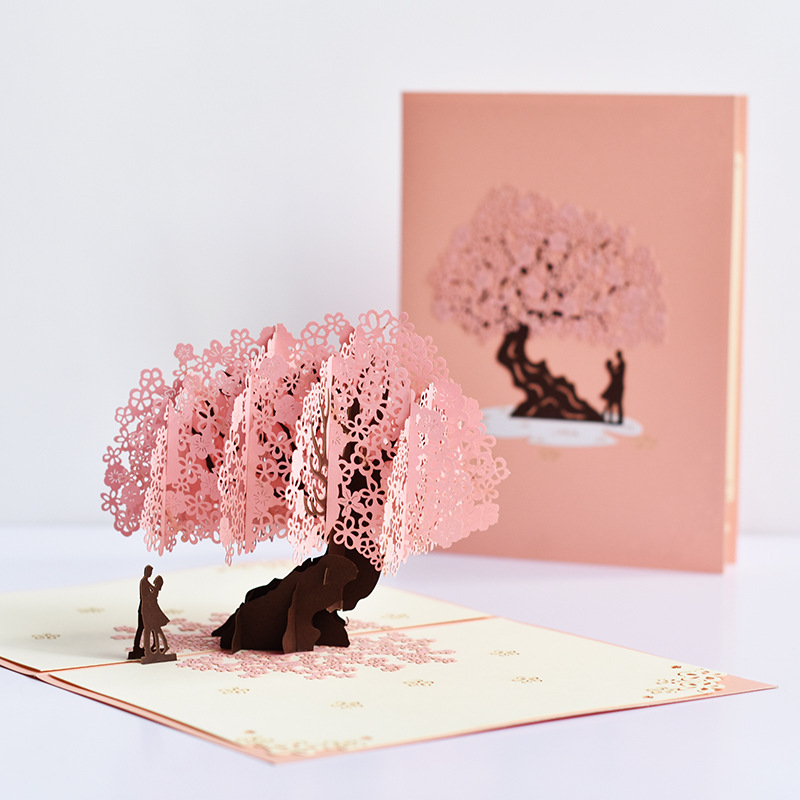 Picture of Innovative Chinese Valentine's Day Greeting Card Love Blessing Handmade 3D Stereo Card Couple Cherry Blossom