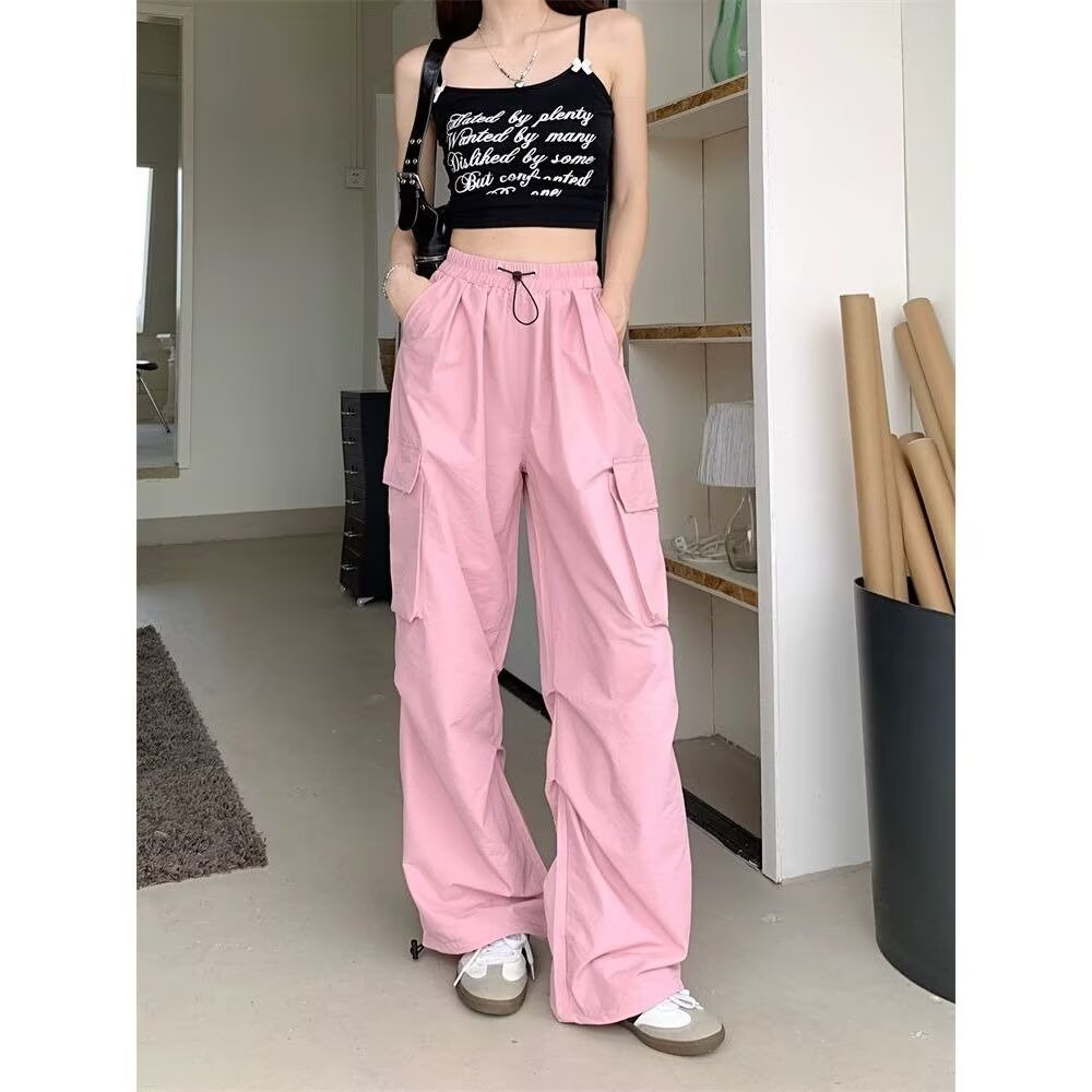 Picture of American Style Spicy Girl Cargo Pants Casual Pants Women Spring Summer Drape Slimming Straight Wide-Leg Pants Floor-Length Long Pants Trendy Wholesale