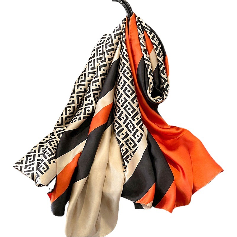 2025 New Spring and Summer Hangzhou Silk Scarf Women's Imitation Silk Oversized Shawl Neck Protection Sun Protection Scarf Scarf