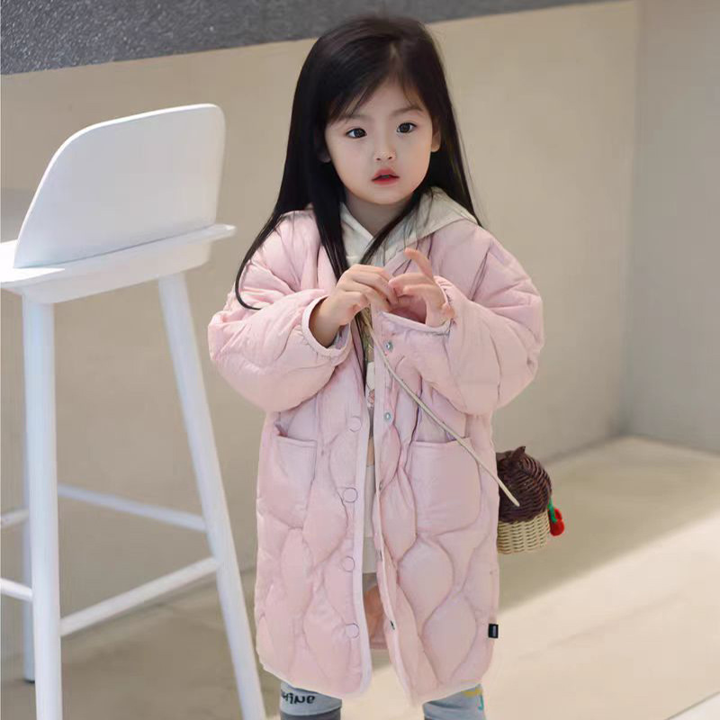 Picture of Girls' Light and Versatile Imitation down Jacket Long and Short 2024 Autum New Kidsren's Korean Fashionable Pure Color Jacket