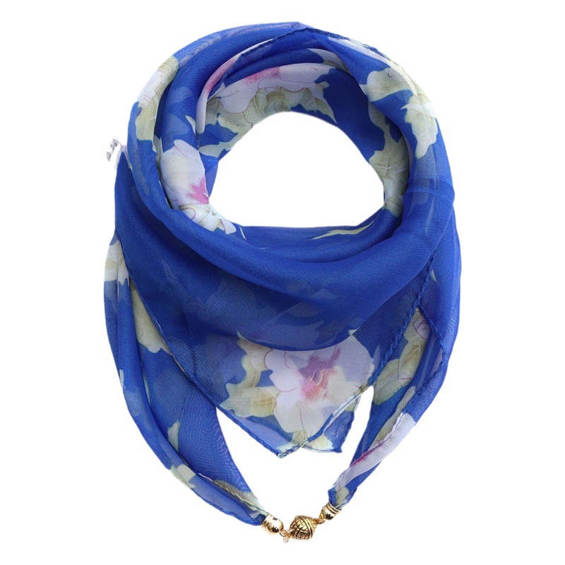 New magnetic buckle scarf women's summer neck protection small scarf scarf printed chiffon square scarf with shirt all-match western style