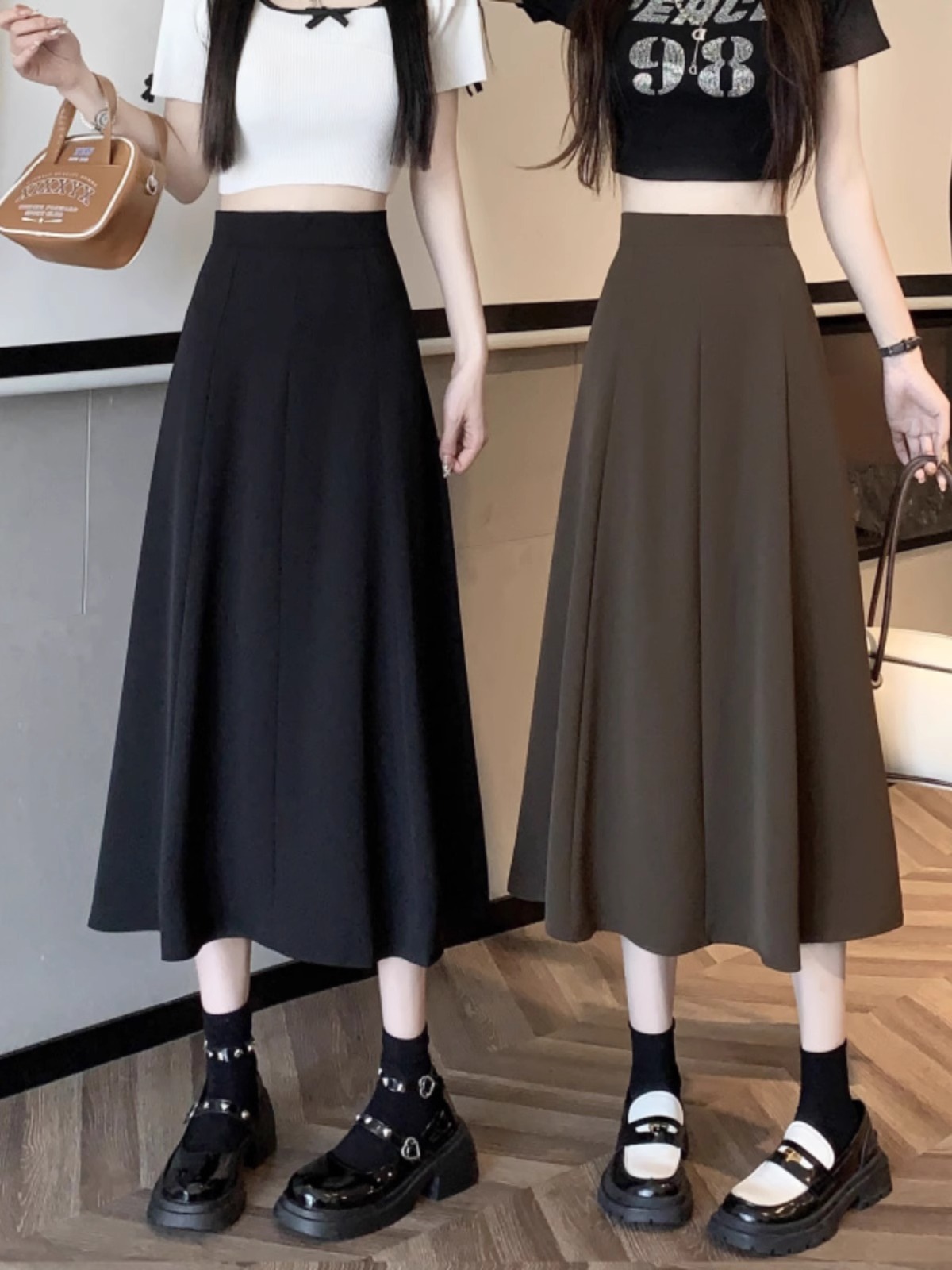 High Waist Skirt Women's Spring Mid-length A- line Dipped Large Umbrella Skirt for Small Light Mature Slim Pleated Skirt