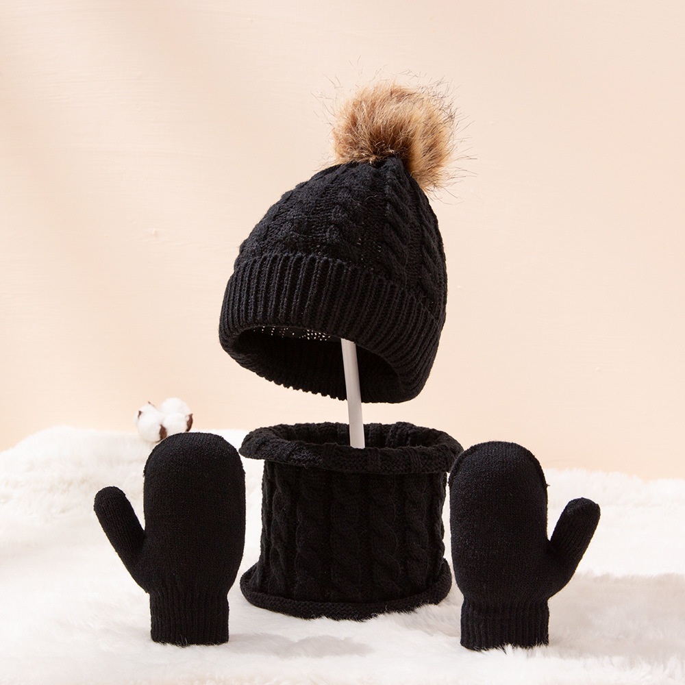Picture of New wool monochrome twist warm children's hat scarf gloves two or three-piece spot children's hat set