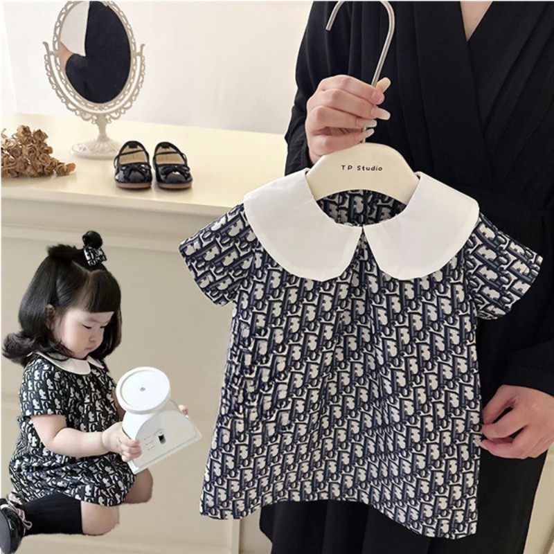 Girls Doll Collar Princess Dress 2024 Summer New Short-Sleeved Lapel Dress Baby Girl Skirt Xt-77285