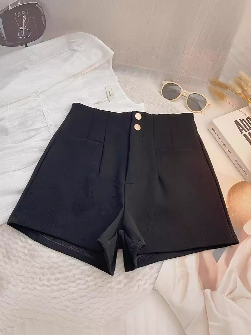 Black Suit Shorts for Women Summer 2024 New Korean Style Slim Outer Wear High Waist Wide Leg Hot Pants Casual and Versatile